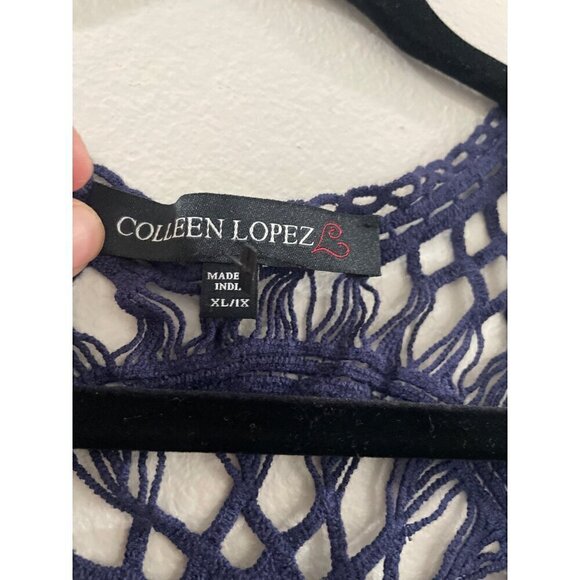 COLLEEN LOPEZ WOMENS multicolor FLORAL KIMONO TOPPER OPEN FRONT COVER UP CROCHET - Picture 5 of 8